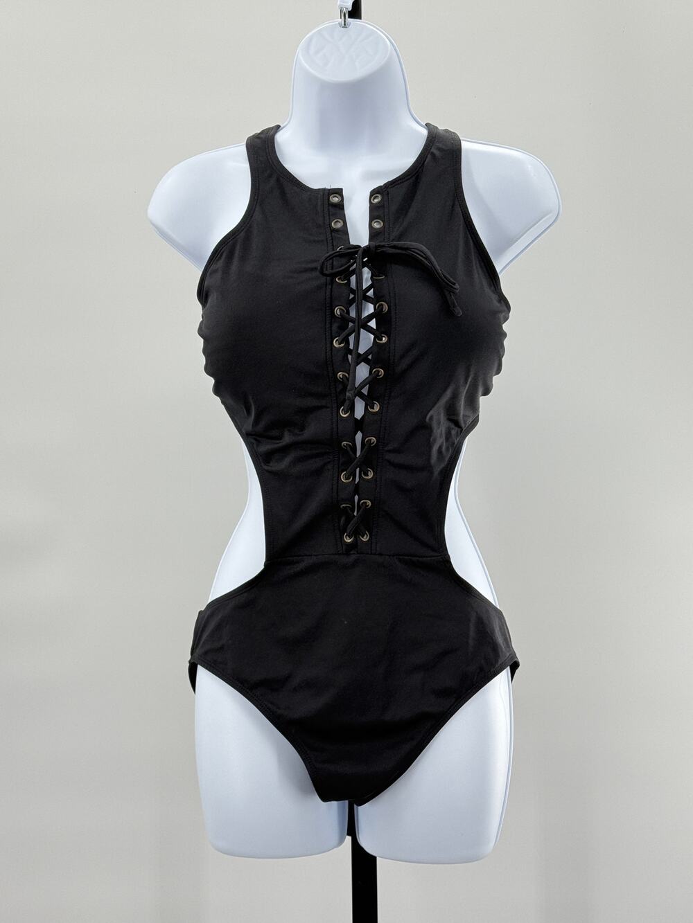 Ashley Graham x Swimsuits For All One Piece Swimsuit 14 Black Lace Up Pin-Up
